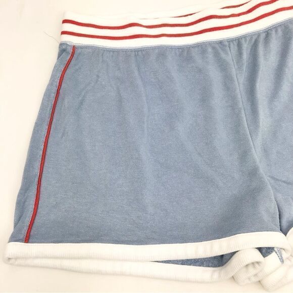 PJ Salvage Light Blue Terry Lounge Shorts with Red White Track Stripe NEW - Picture 2 of 10